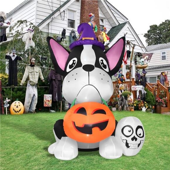 6FT French Bulldog Halloween Inflatables Pumpkin and Skull  6FT French Bulldog Halloween Inflatables Pumpkin and Skull Halloween Blow Up